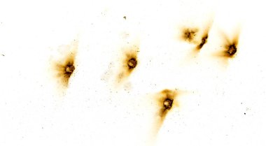 A series of bullet holes are scattered across a white background. The holes are small and close together, creating a sense of chaos and destruction. The image evokes a feeling of danger and violence