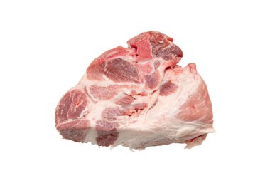 A piece of meat with a lot of blood on it. The meat is white and pink