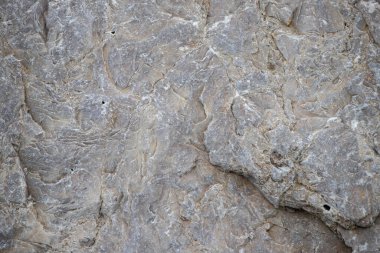 Kaba bir dokusu olan gri bir kaya. Kaya büyüktür ve sivri bir kenarı vardır. Kayanın yüzeyi düzensizdir ve birçok küçük delikleri vardır. Sahne engebeli ve doğal.