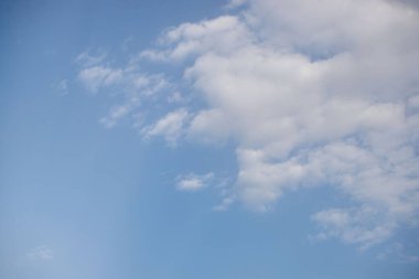 Birkaç bulutlu mavi bir gökyüzü. Gökyüzü açık ve parlak, yağmurdan eser yok.