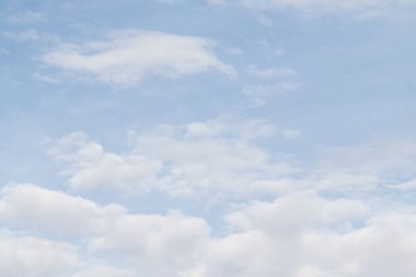 Gökyüzü mavi ve bulutlu. Bulutlar beyaz ve kabarık. Gökyüzü açık ve parlak