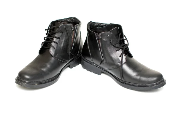 Czarne skórzane męskie buty na białym tle — Zdjęcie stockowe