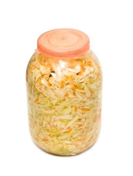 Glass jars with mushroom and cabbage — Stock Photo, Image