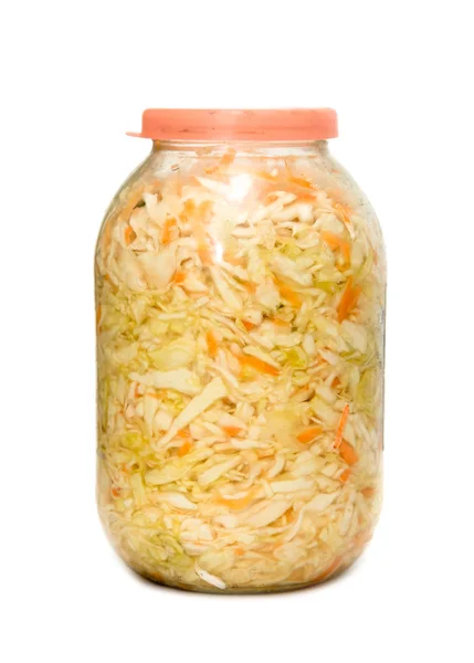 玻璃罐配蘑菇和白菜 — 图库照片