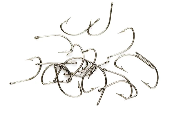 Steel fishing hooks on a white background — Stock Photo, Image