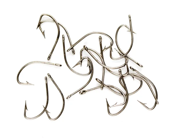 Steel fishing hooks on a white background — Stock Photo, Image