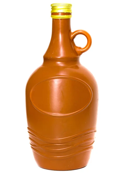 Clay jug wine bottle on white background — Stock Photo, Image