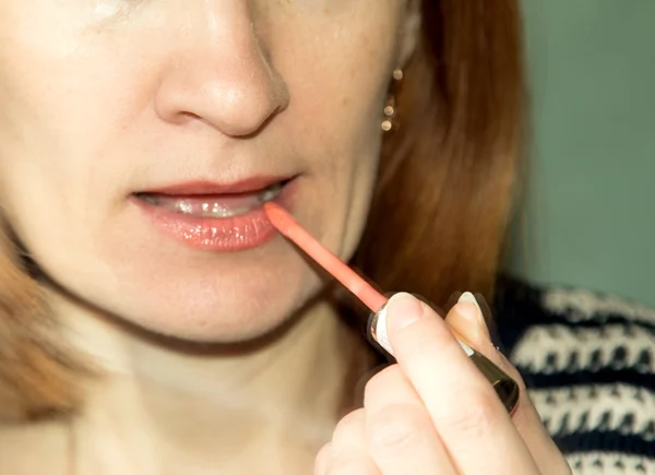 Lipstick close-up, lips girl — Stock Photo, Image