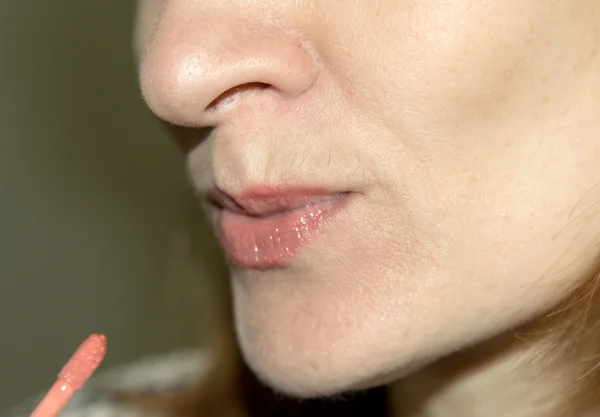 Lipstick close-up, lips girl — Stock Photo, Image