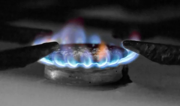Gas burner on stove. Selective focus.
