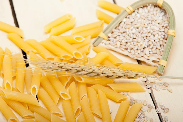 Penne de macarrão italiano com trigo — Fotografia de Stock