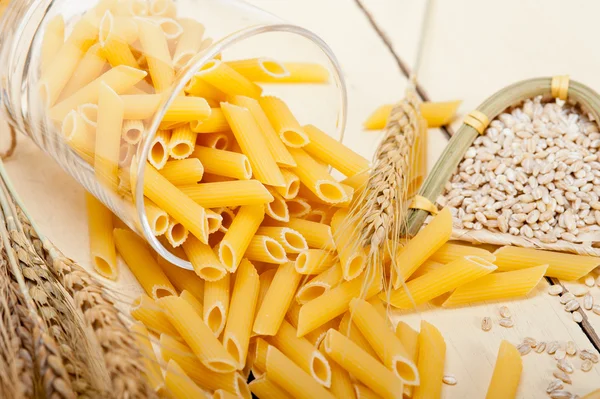 Penne de macarrão italiano com trigo — Fotografia de Stock