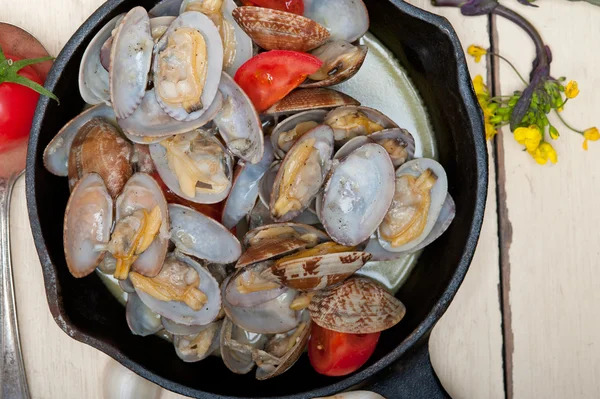 Verse kokkels op een ijzeren koekepan — Stockfoto