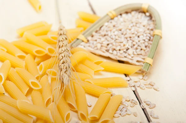 Penne de macarrão italiano com trigo — Fotografia de Stock