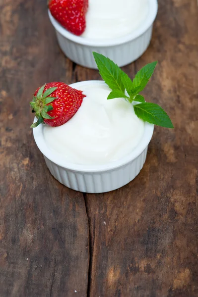 Organic Greek yogurt and strawberry — Stock Photo, Image