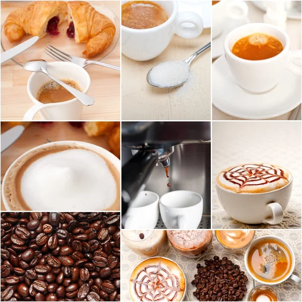 Selección de diferentes tipos de café en la composición del collage —  Fotos de Stock