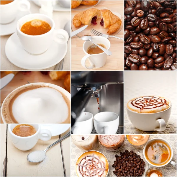 Selectie van verschillende koffie type op collage samenstelling — Stockfoto