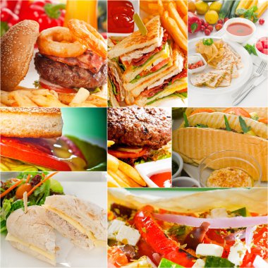 Burger ve sandviç koleksiyonu bir kolaj