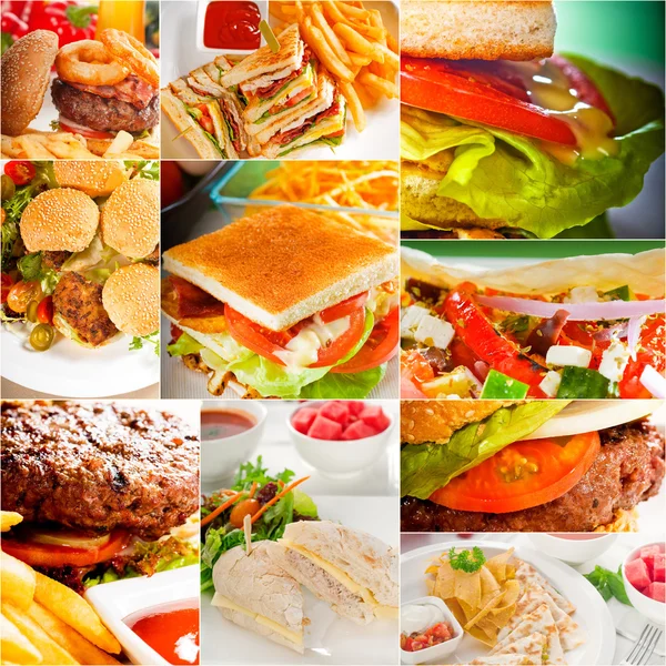 Colección de hamburguesas y sándwiches en un collage — Foto de Stock