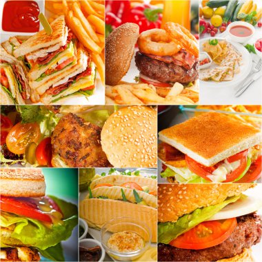 Burger ve sandviç koleksiyonu bir kolaj