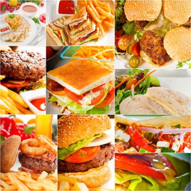 Burger ve sandviç koleksiyonu bir kolaj