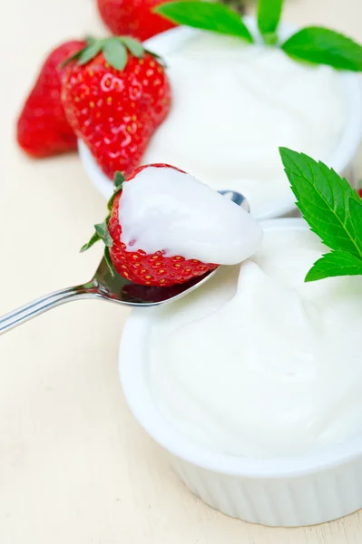 Ekologisk grekisk yoghurt och jordgubbar — Stockfoto