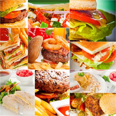 Burger ve sandviç koleksiyonu bir kolaj