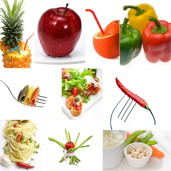 Bioélelmiszerek vegetáriánus vegán kollázs élénk hangulat — Stock Fotó
