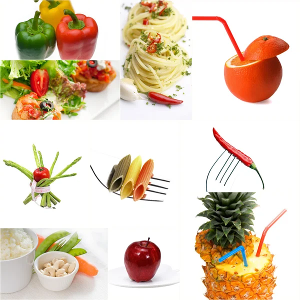 Bioélelmiszerek vegetáriánus vegán kollázs élénk hangulat — Stock Fotó