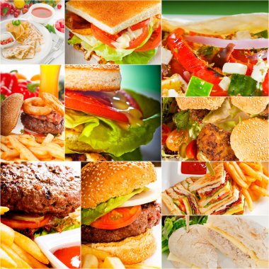 Burger ve sandviç koleksiyonu bir kolaj