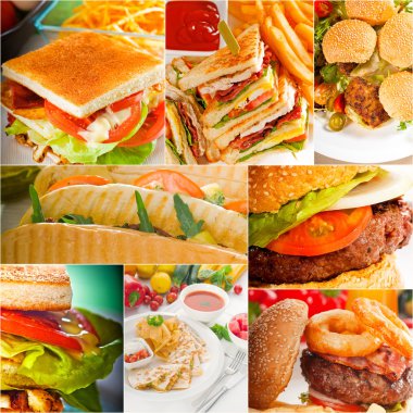 Burger ve sandviç koleksiyonu bir kolaj
