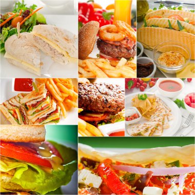 Burger ve sandviç koleksiyonu bir kolaj
