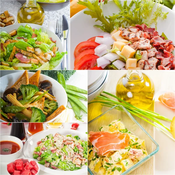 Composizione collage di insalata annidato su telaio — Foto Stock