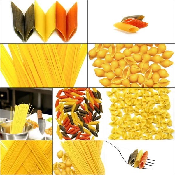 Verschillende soort Italiaanse pasta collage — Stockfoto