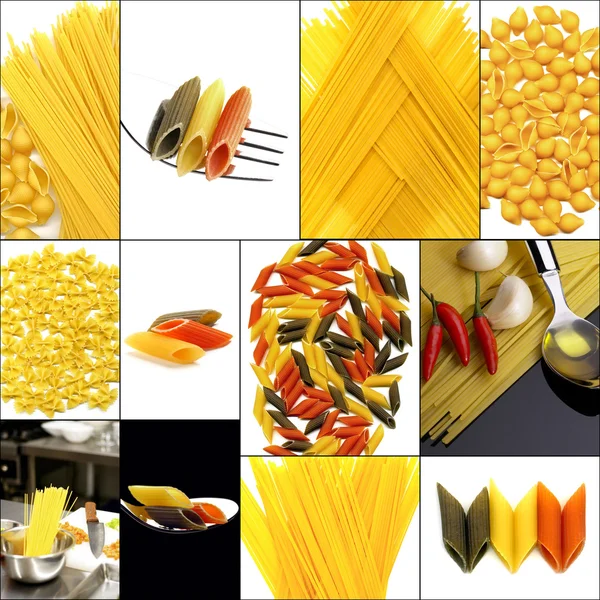 Verschillende soort Italiaanse pasta collage — Stockfoto