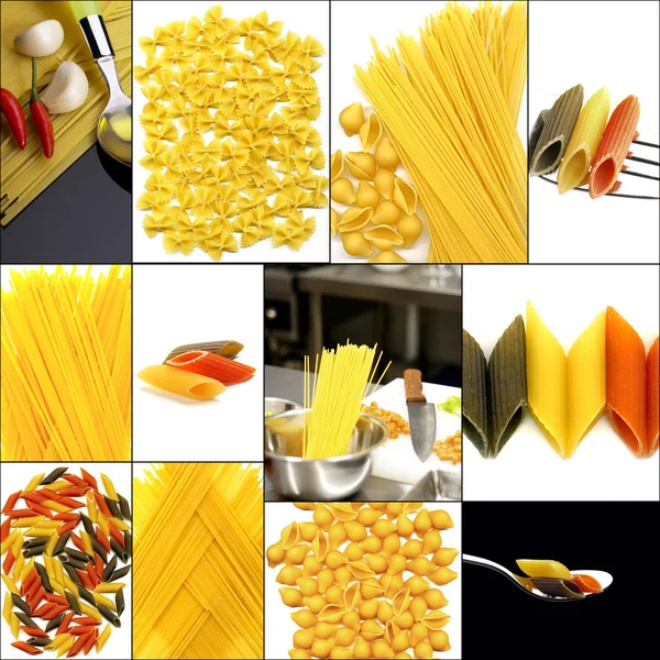 Verschillende soort Italiaanse pasta collage — Stockfoto