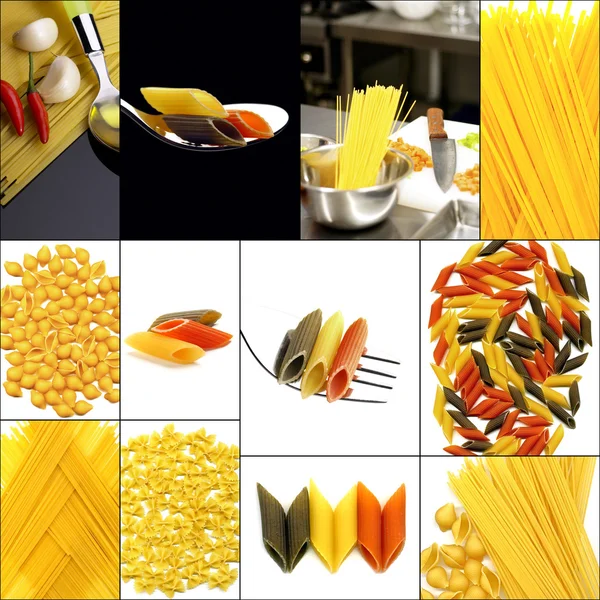 Verschillende soort Italiaanse pasta collage — Stockfoto