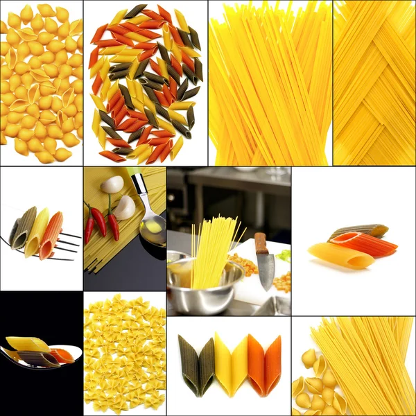 Verschillende soort Italiaanse pasta collage — Stockfoto