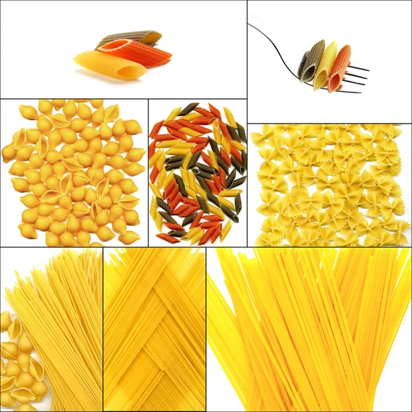 Verschillende soort Italiaanse pasta collage — Stockfoto