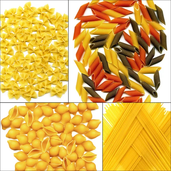 Verschillende soort Italiaanse pasta collage — Stockfoto