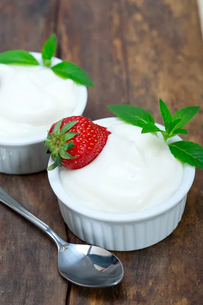 Ekologisk grekisk yoghurt och jordgubbar — Stockfoto