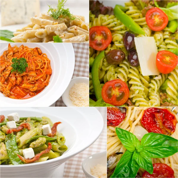 Zbiór różnych typów kolaży włoski makaron — Zdjęcie stockowe