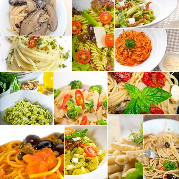 Collection of different type of Italian pasta collage — Stock Photo, Image