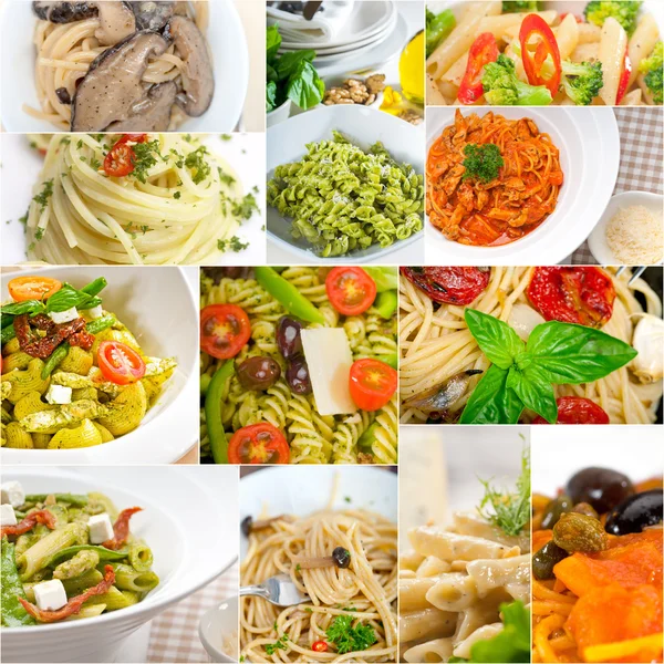 Collection of different type of Italian pasta collage — Stock Photo, Image