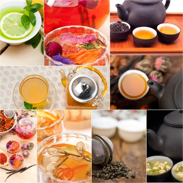 Raccolta di diverse tisane infusione collage — Foto Stock