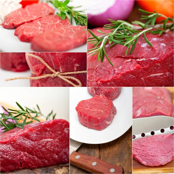 Diversi tagli di carne cruda collage — Foto Stock