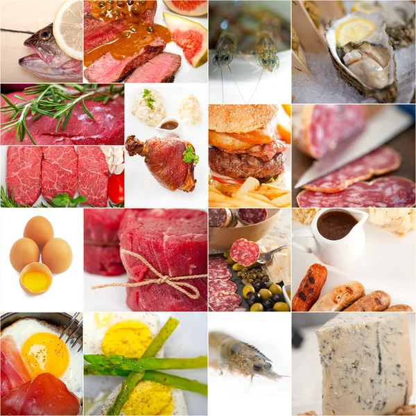 Collage über Nahrungsmittel mit hohem Proteinanteil — Stockfoto
