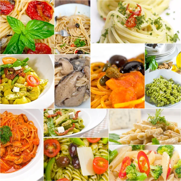 Raccolta di diversi tipi di collage di pasta italiana — Foto Stock