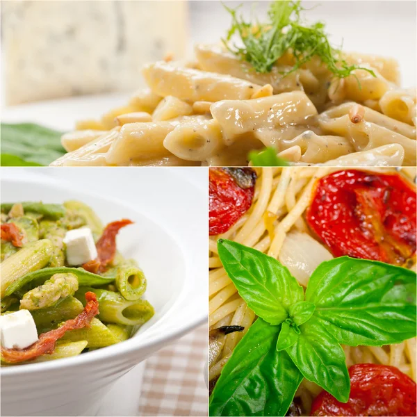 Colección de diferentes tipos de collage de pasta italiana — Foto de Stock