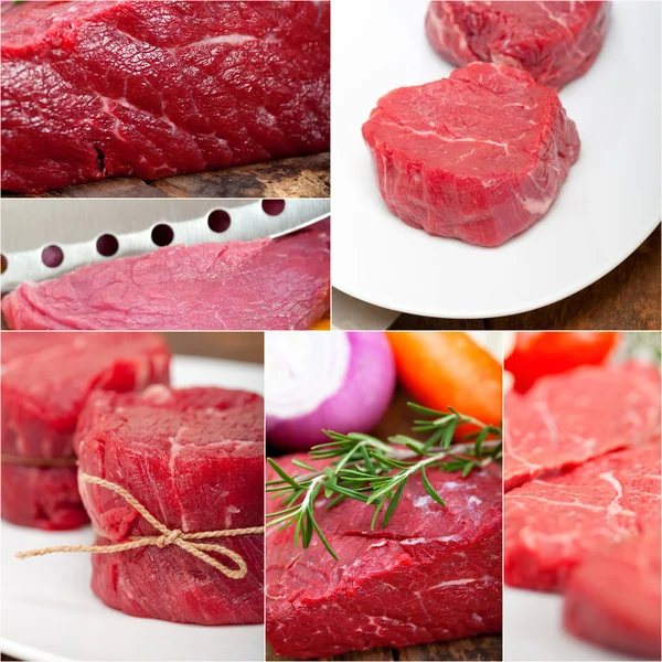 Diversi tagli di carne cruda collage — Foto Stock